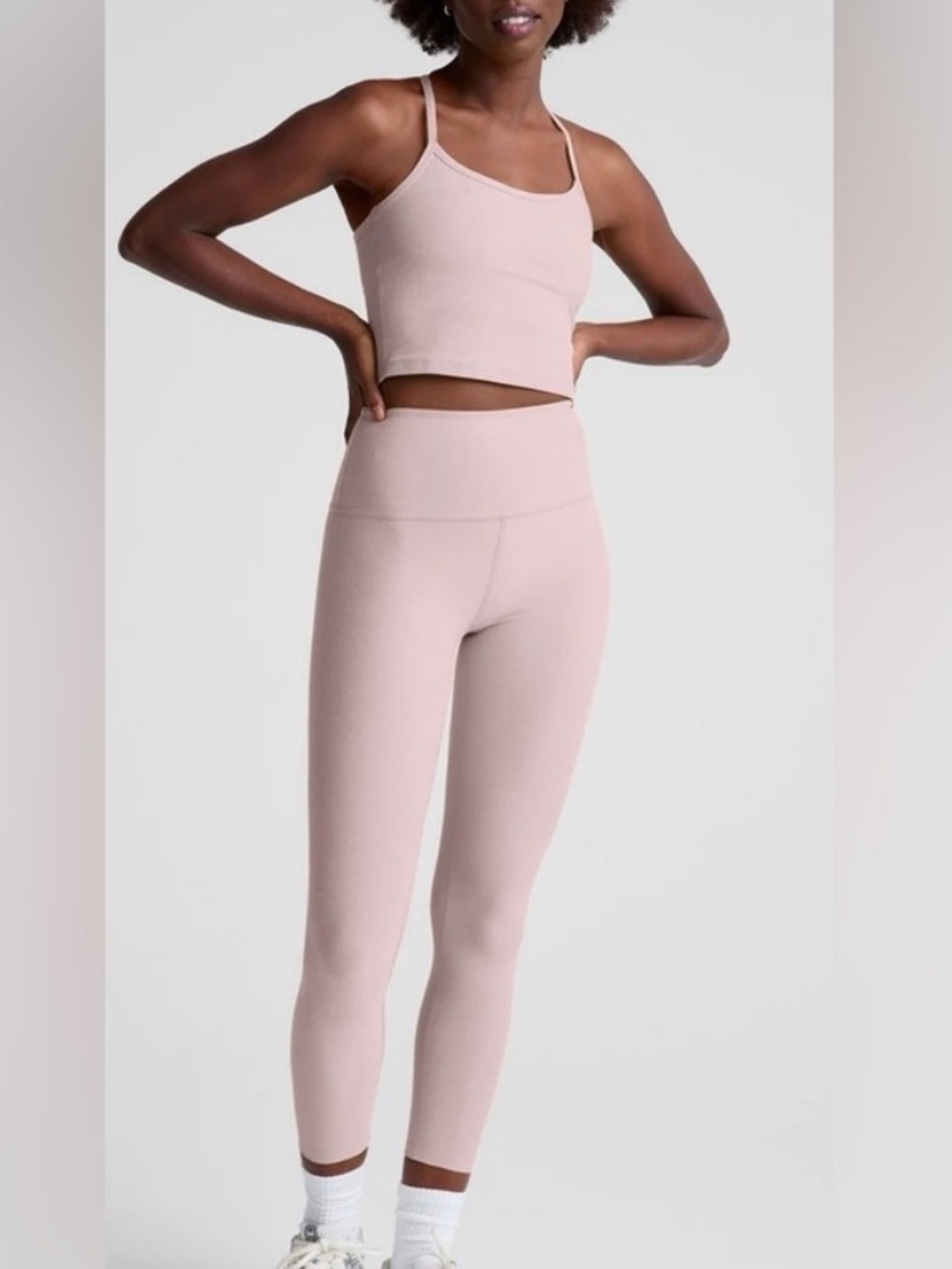 NWT Beyond Yoga Pale Pink Heather Tank Top and Leggings Set